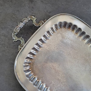 Vintage Oblong Serving Tray - Large Leonard Silver Plated Footed Tray with Handles,  Silverplated Tray, Ornate Engraved Platter
