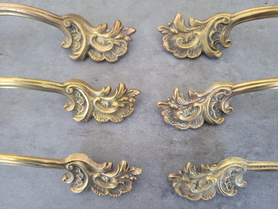 French Provincial Dresser Pulls Gold Vintage Drawer Pulls Set of 6