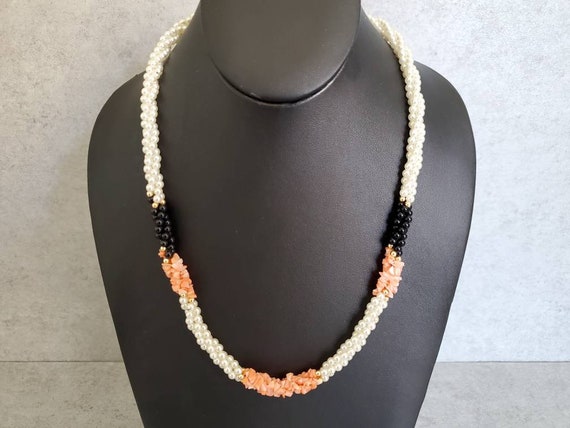 Vintage Pearl & Coral Necklace  - Long Statement … - image 4