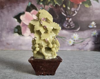 Vintage Chinese Hand Carved Grape Soapstone