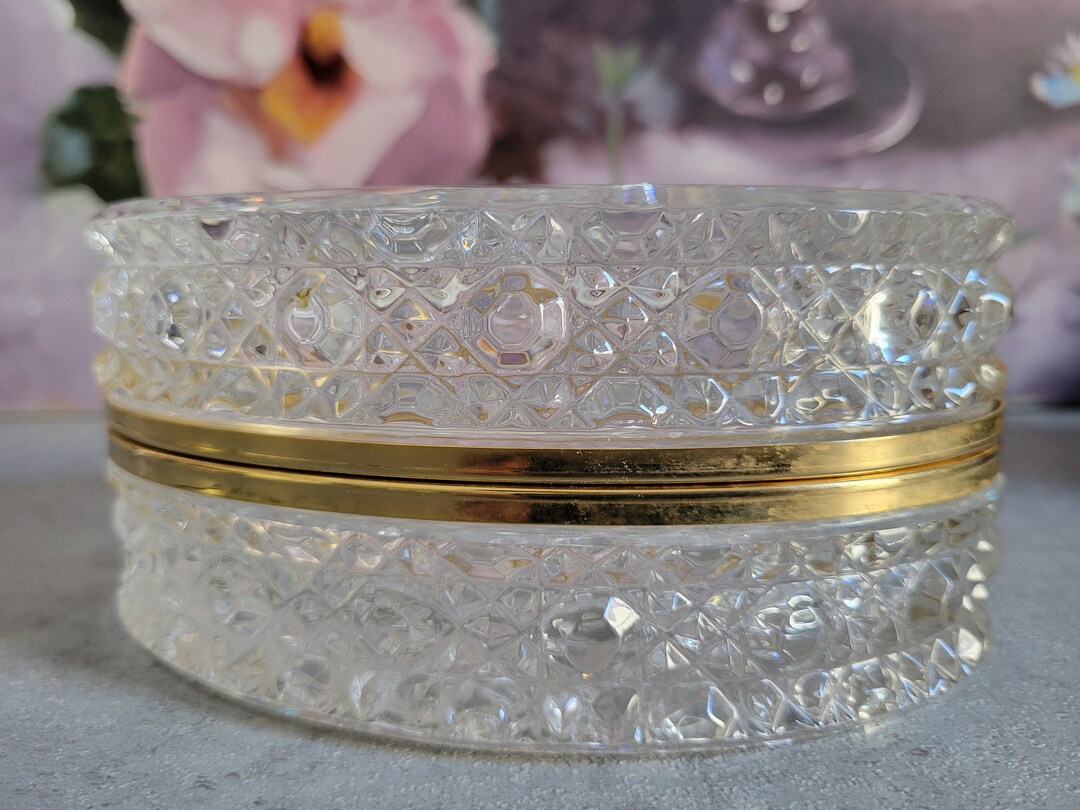 Vintage Glass Box With Gold Metal Rim for Jewelry, Trinkets Oval ...
