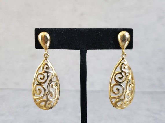 Vintage Spiral Dangle & Drop Earrings - Gold Tone… - image 1