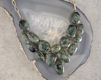 Vintage Kambala Rhyolite Jasper Sterling Silver Bib Necklace Resort Style