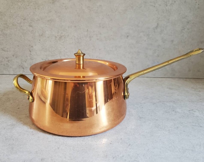 Vintage Copper Sauce Pot With Lid Copper Pot With Brass Etsy