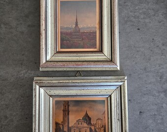 Vintage Italian Wall Art with Silver-Tone Wooden Frame - Borgo Medioevale Small Prints,  Made in Italy