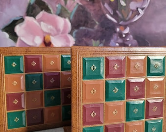 Vintage Leather Bookends - Brown & Gold Bookends, Book Shelf Decor