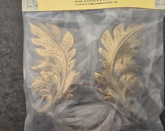 Vintage Brass Curtain Tiebacks  - Feather Shaped Pair of 2 - New Old Stock