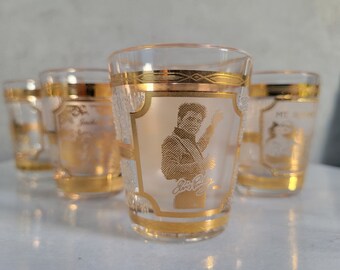 Culver Shot Glasses - Vintage Rushmore, Grand Teton,  Kennywood, Rocky Mountain Park 22k Gold MCM Glasses