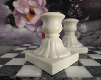 Vintage White Candle Sticks - Small Pair of Ceramic Candle Holders