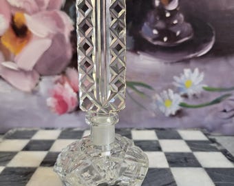 Vintage Crystal Cut Perfume Bottle with Stopper - AS IS Chipped-   Clear Glass Perfume Bottle, Vanity Table Accessory