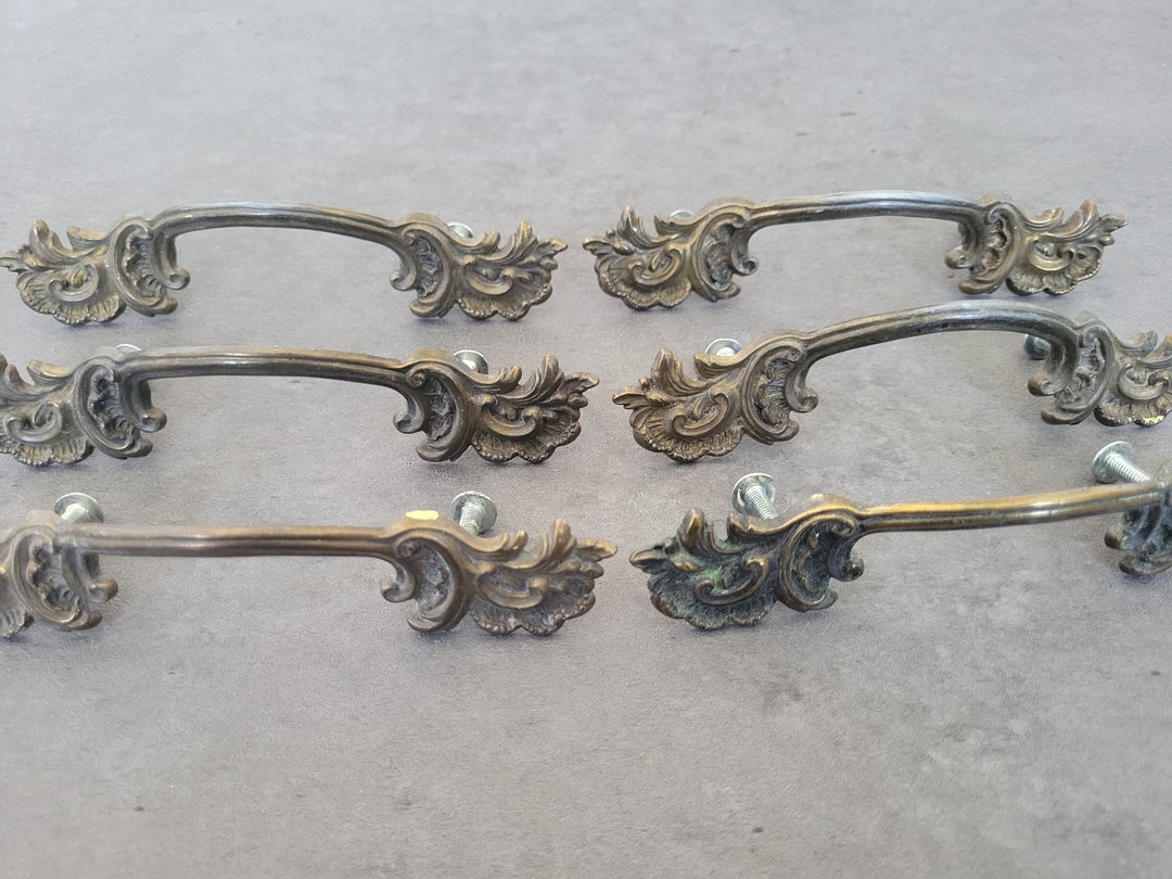 French Provincial Dresser Pulls Bronze Vintage Drawer Pulls Set of 6
