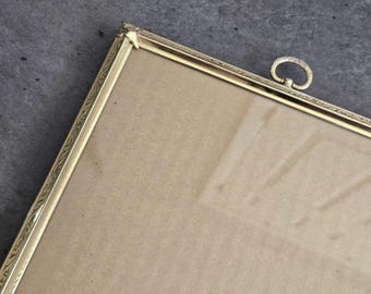 Vintage Brass Photo Frame with Top Hook - 8 x 10 Inches Gold-Tone Embossed Scroll Metal Frame