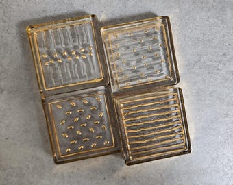 Steve Smyers Art Glass Coasters Set 4 - SMYERS Clear & Gold
