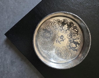 Vintage Small Tray Bowl - Silver Plated Tray with Raised Rose Border