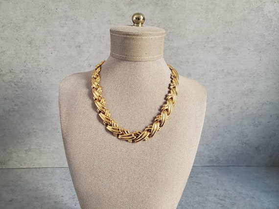 Vintage X Gold Tone Necklace - 1980s Statement Ne… - image 2