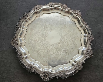 Vintage Round Serving Tray - Federal Silver Company Silver Plated Tray, FLAWED Footed Drinks Serving Tray