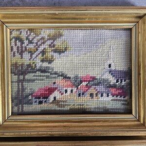 Pair of Needlepoint Wall Art Lansdcapes With Gold Frames - Small ...