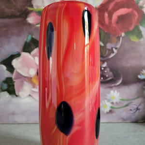 Vintage Red Vase  - Abstract Colors Vase, Contemporary Glass Vase, Red, Blue, Black, White Decorative Vase, Glass Art