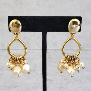 Vintage Pearl Earrings - Dangle & Drop Faux Pearls, Gold-Tone Push Back