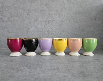 Vintage Egg Cups Set of 6 - Colorful Egg Cups from Cerom, Romania, Spring Easter Table Decor