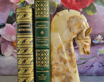 Vintage Onyx Horse Bookend -Large Beige Carved Stone Bookend, Shelf Decor