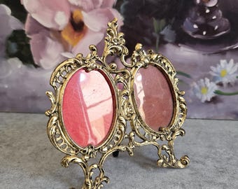 Ornate Double Photo Frame - Small Gold-Tome Metal Scroll Picture Frame, Double Portrait Frame