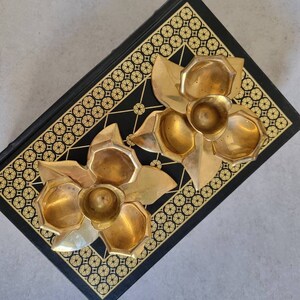 Vintage Brass Floral Candleholder - Christmas Candle Holder Decoration, Floral Holly Leaves