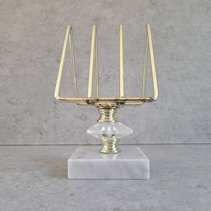 Vintage Marble Towel Holder - White Marble Base, Crystal Metal Rack, Letter Tray, Gold-Tone Metal Office Mail Organizer