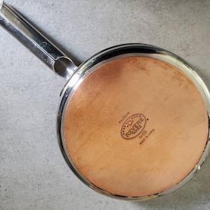 Vintage Paul Rever Copper Pan - 8&quot; Round Copper Frying Pan with Stainless Steel Interior, French Kitchen Decoration