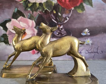 Sujetalibros vintage de latón con forma de ciervo: sujetalibros de estilo art déco en tono dorado, decoración de estantes de latón macizo MCM