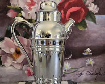 Art Deco Cocktail Pitcher - Chrome Large Vintage Cocktail Mixer, Vintage Drinkware Barware, Gift for Him