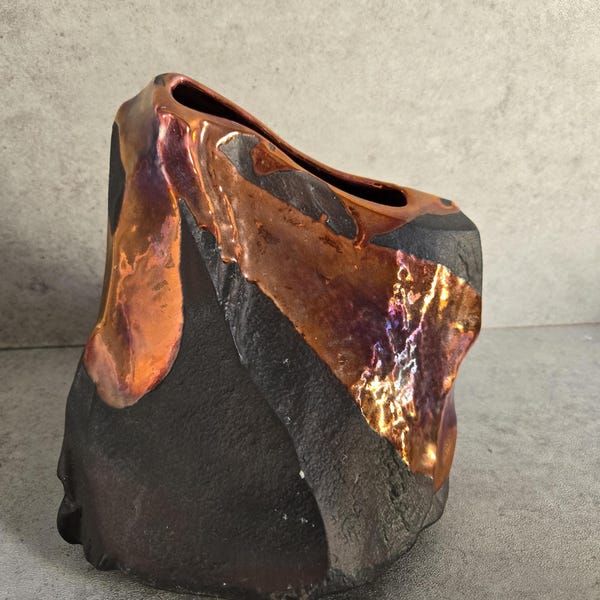 Tony Evans Glazed Raku Vase- Large Signed Copper Glaze Vase, Brown Earthy Tones, Artisan Pottery Hand Crafted, Pottery Studio