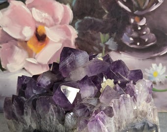 Amethyst Cluster With Calcite Inclusions Crystal - RARE Large Section Geode