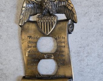 Vintage Eagle Double Electrical Socket Plate Cover - Thomas Jefferson Quote American Patriotic Plate
