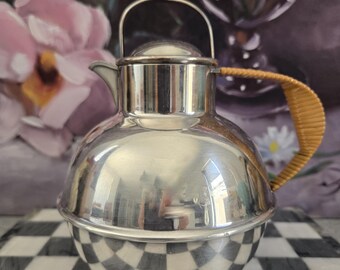 Art Deco Cocktail Pitcher with Handle- Round Small Cocktail Mixer, Vintage International Silver Drinkware Barware, Gift for Him