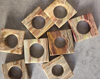 Onyx Napkin Ring Set of 8 - Vintage Beige Brown Napkin Rings, Christmas Holiday Dining Accessories