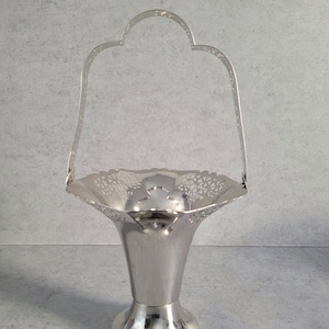 Vintage Metal Basket - Silver-Tone Footed Bowl, Pedestal Dish, Flower Vase, Christmas Decor