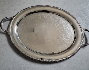 Vintage Oval Serving Tray - Large Silver Plated Tray with Handles
