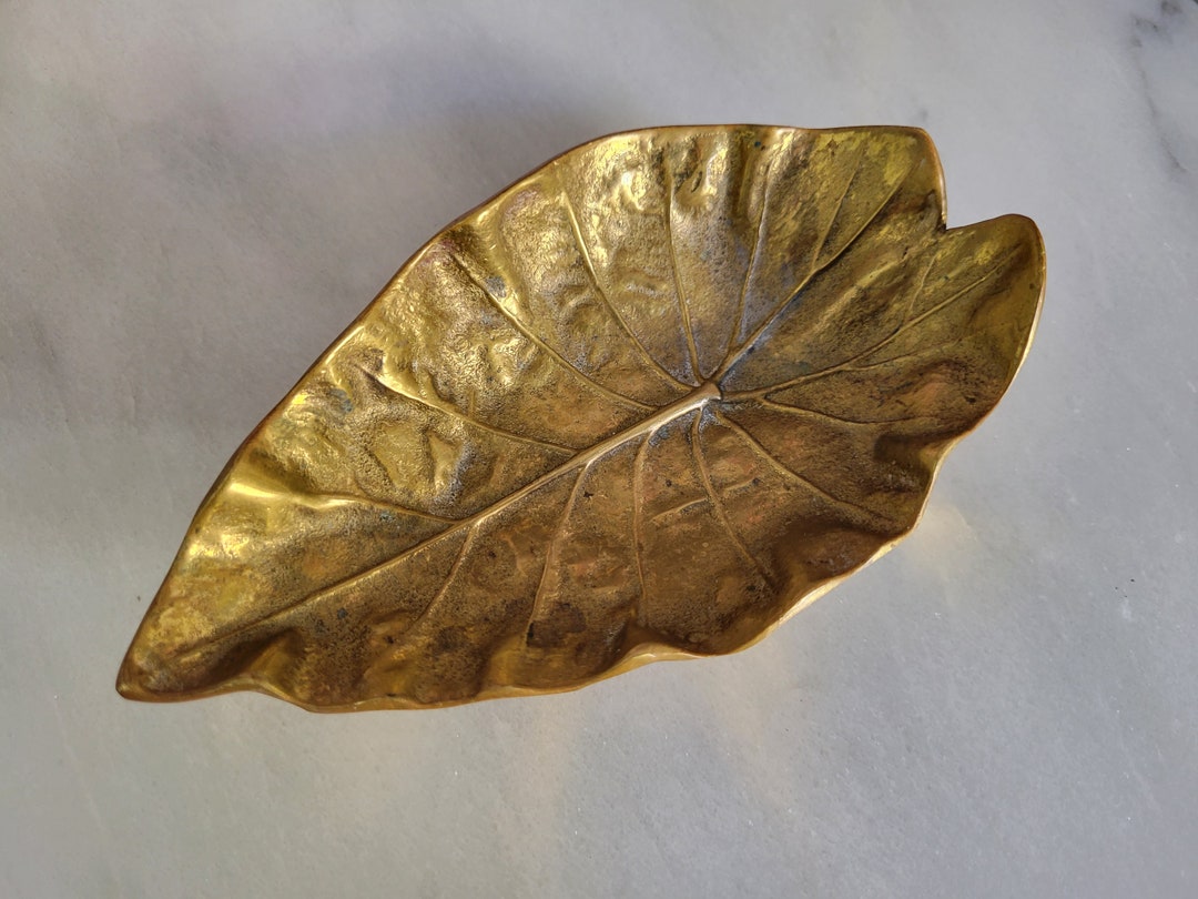 Vintage Brass Leaf Dish Small Figural Dish for Trinkets, Jewelry for