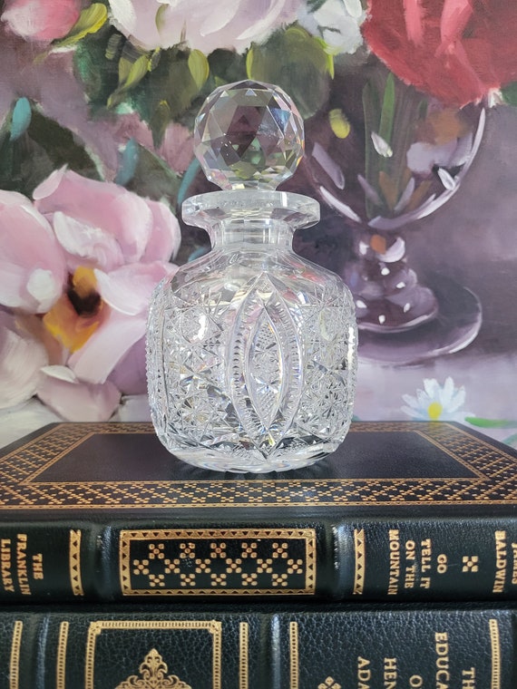 Vintage Crystal Cut Perfume Bottle with Stopper -… - image 1