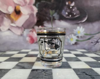 Hawaii Shot Glass  - Vintage 22k Gold MCM Glass, Black Mid-Century Modern Barware, Father's Day Gift