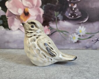 Howard Pierce Pottery Bird, Grey Sparrow California Pottery Speckled Glaze Figurine, Mid-Century Modern Shelf Decor