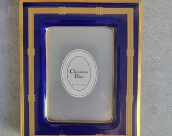 Dior Photo Frame -  RARE! Vintage Christian Dior Designer Art De La Table Porcelain Blue and Gold Square Frame