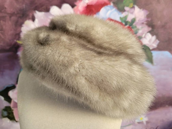 Silver Mink Fur Pillbox Hat - Vintage 1950s Macy'… - image 6