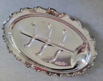 Wilcox Footed Serving Tray - Footed Well and Tree Platter, Silver Plated Tray, Roast Serving Silverplated Platter