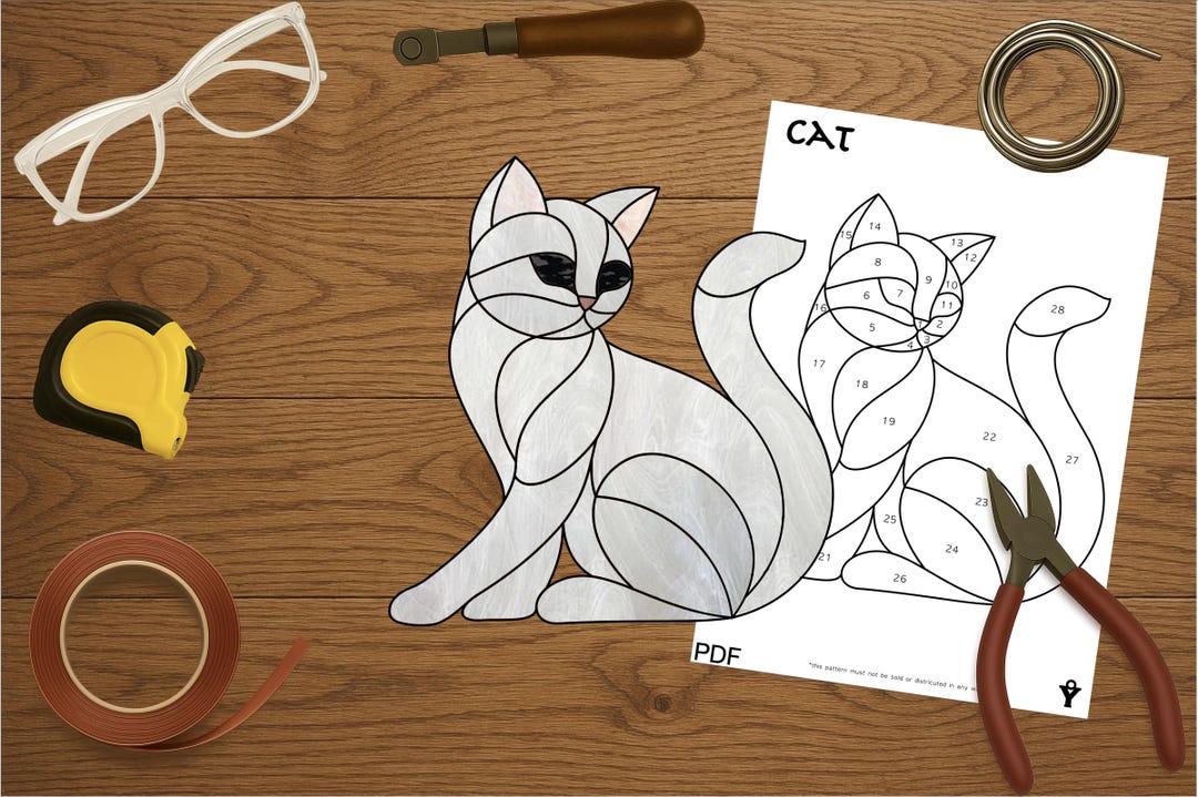 Cat Stained Glass Pattern, DIY Home Decor (PDF, SVG Digital Download ...