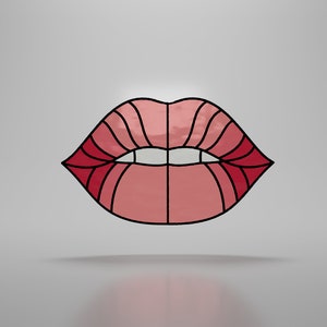 Op de afbeelding: Een gestileerde illustratie van een paar rode lippen met een witte omtrek. De lippen zijn lichtjes geopend, waardoor een rij witte tanden zichtbaar is.