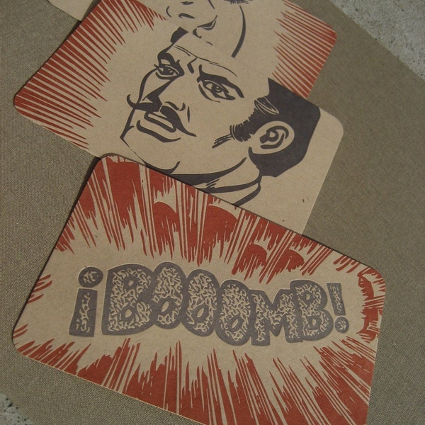 Vintage Comic Book Art Letterpress Postcards - Set of 3