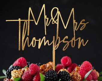 Personalized Wedding Cake Topper: Rustic Mr & Mrs, Custom Name