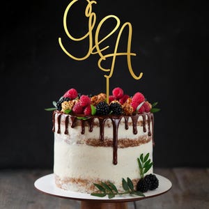 Gold Wedding Cake Topper, Custom monogram custom initials cake topper, Cake toppers wedding, Anniversary Cake topper, Custom cake topper